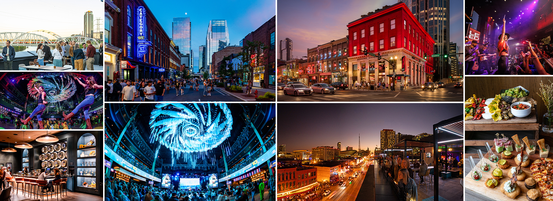 Interior and exterior images of Ole Red Nashville and Category 10.